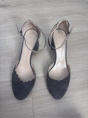 Chloé Lauren Navy Suede Scalloped D’Orsay Ankle Strap Pumps Heels Size 39